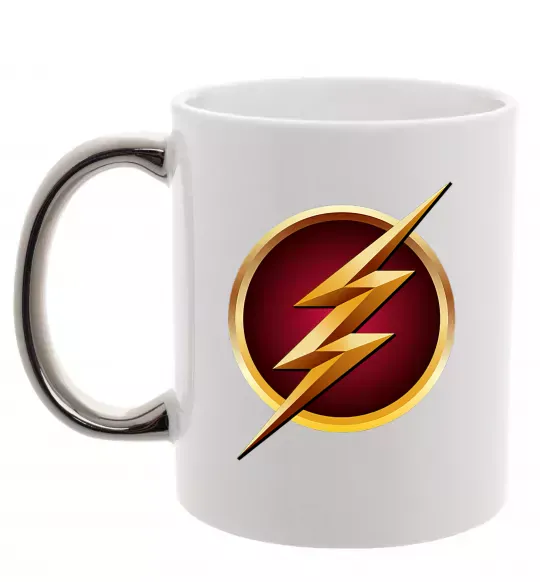 Чашка з кольоровою ручкою Лого Флеш Срібло фото