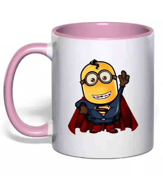 Чашка з кольоровою ручкою Супер Міньйон Ніжно рожевий фото