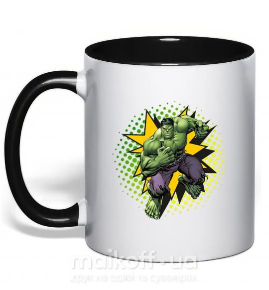 Чашка з кольоровою ручкою Hulk explosion Чорний фото