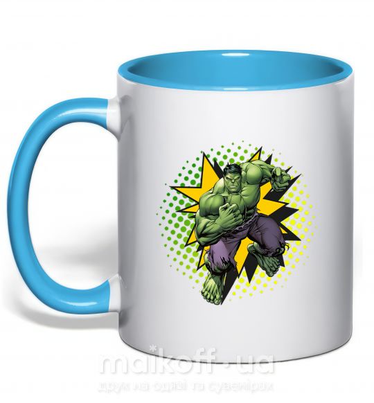 Чашка з кольоровою ручкою Hulk explosion Блакитний фото