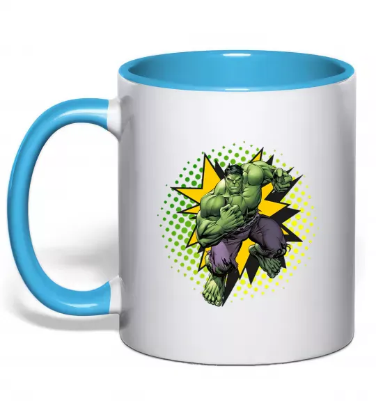 Чашка з кольоровою ручкою Hulk explosion Блакитний фото