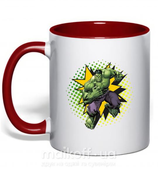 Чашка з кольоровою ручкою Hulk explosion Червоний фото