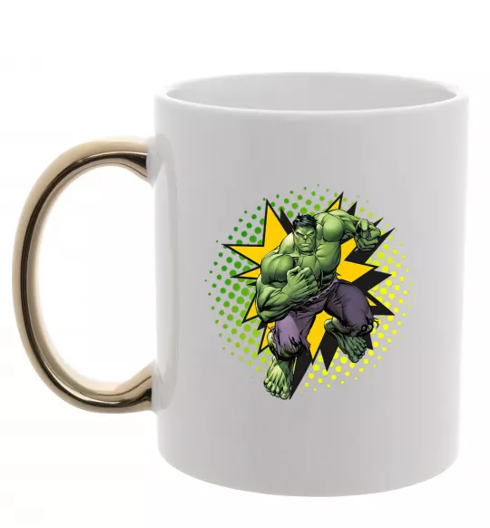 Чашка з кольоровою ручкою Hulk explosion Золото фото