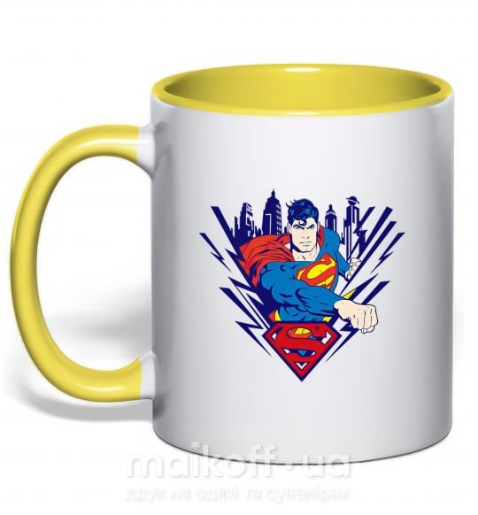 Чашка с цветной ручкой Supermen comic Солнечно желтый фото
