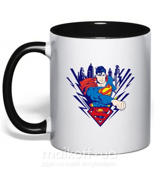 Чашка з кольоровою ручкою Supermen comic Чорний фото