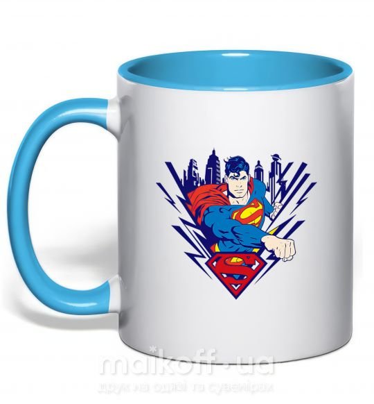 Чашка з кольоровою ручкою Supermen comic Блакитний фото
