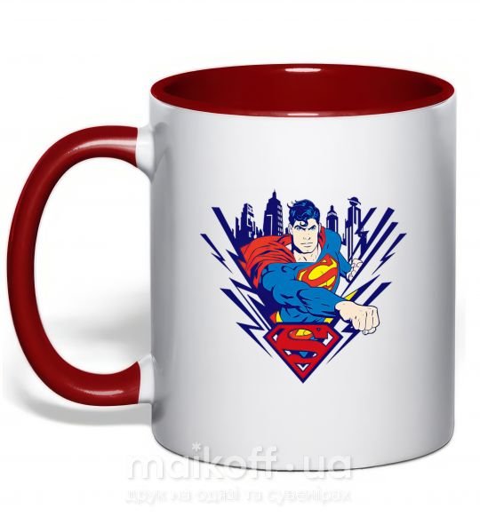 Чашка з кольоровою ручкою Supermen comic Червоний фото