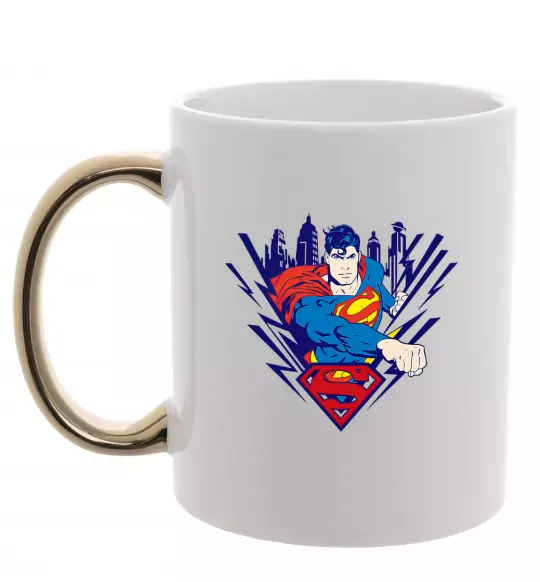 Чашка с цветной ручкой Supermen comic Золото фото