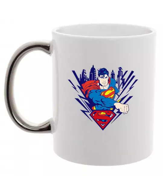 Чашка с цветной ручкой Supermen comic Серебро фото
