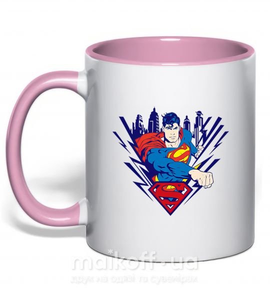 Чашка з кольоровою ручкою Supermen comic Ніжно рожевий фото