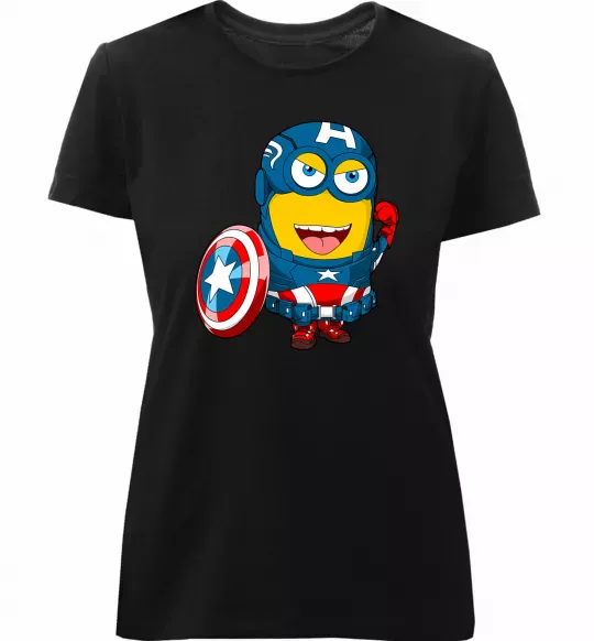 Жіноча преміум футболка Міньйон Капітан Чорний фото