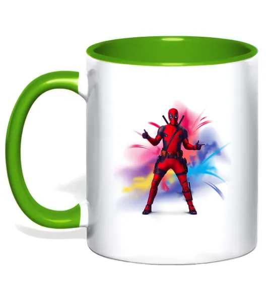 Чашка с цветной ручкой Дедпул вибух Лаймовый фото