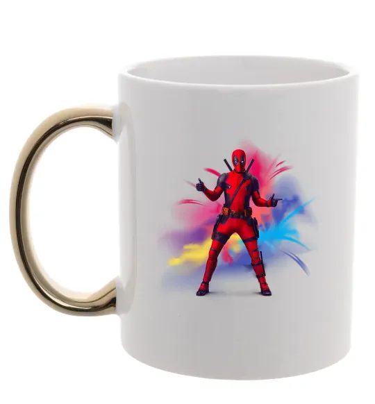 Чашка з кольоровою ручкою Дедпул вибух Золото фото