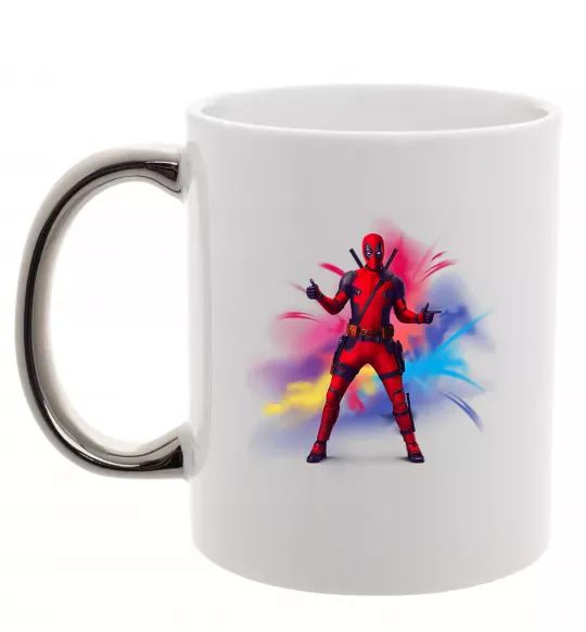 Чашка з кольоровою ручкою Дедпул вибух Срібло фото