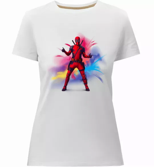 Жіноча преміум футболка Дедпул вибух Білий фото