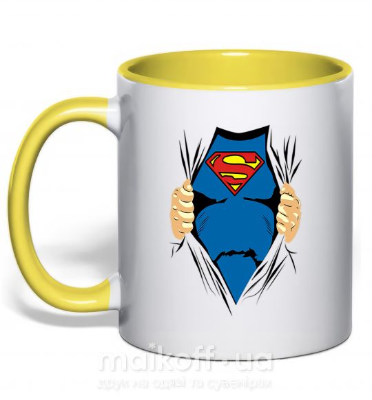 Чашка з кольоровою ручкою Супермен рубашка Сонячно жовтий фото