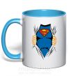 Чашка с цветной ручкой Супермен рубашка Голубой фото
