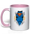 Чашка з кольоровою ручкою Супермен рубашка Ніжно рожевий фото