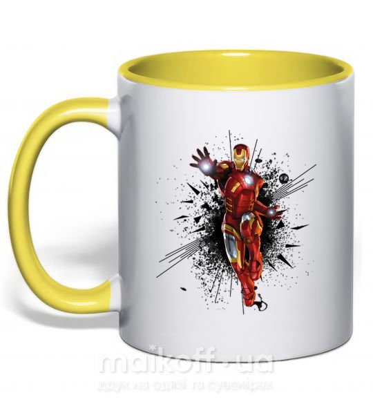 Чашка з кольоровою ручкою Взрыв Железный человек Сонячно жовтий фото