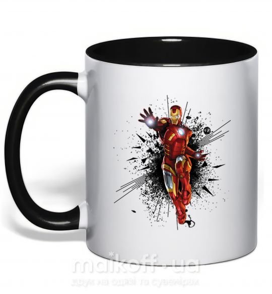 Чашка з кольоровою ручкою Взрыв Железный человек Чорний фото