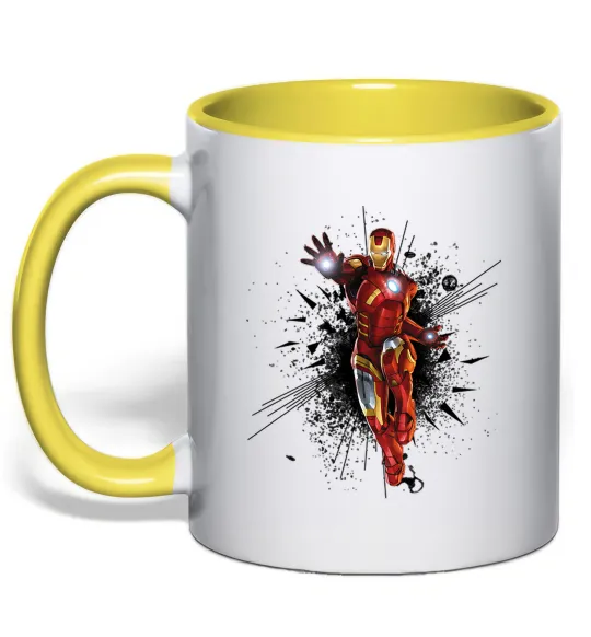 Чашка з кольоровою ручкою Вибух Залізна людина Лимонний фото