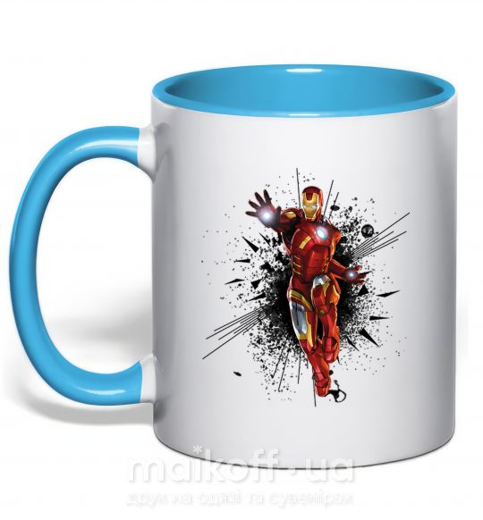 Чашка с цветной ручкой Взрыв Железный человек Голубой фото