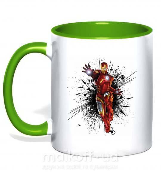 Чашка з кольоровою ручкою Взрыв Железный человек Зелений фото