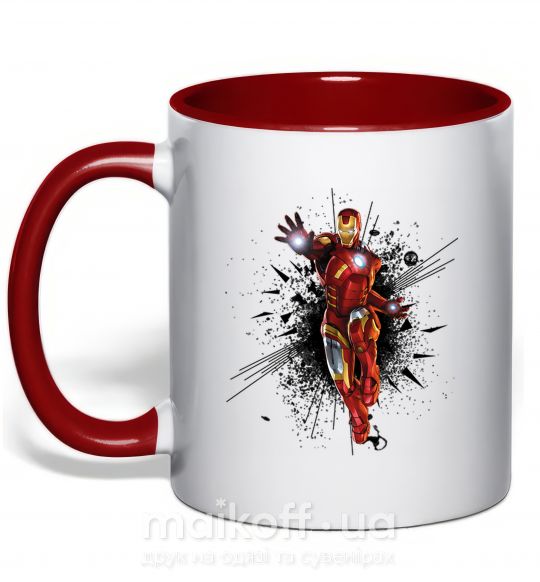Чашка з кольоровою ручкою Взрыв Железный человек Червоний фото
