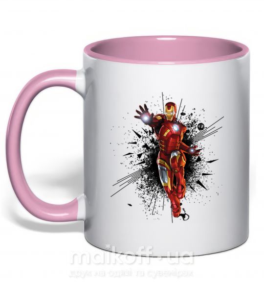 Чашка з кольоровою ручкою Взрыв Железный человек Ніжно рожевий фото
