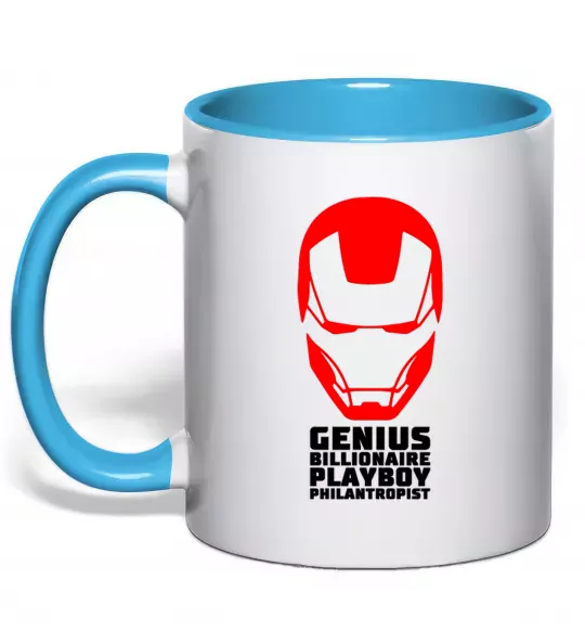 Чашка з кольоровою ручкою Genius billionaire playboy philantropist Блакитний фото