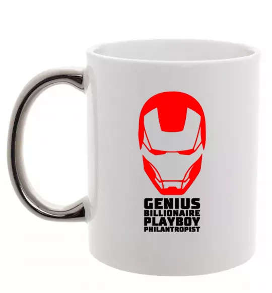 Чашка з кольоровою ручкою Genius billionaire playboy philantropist Срібло фото