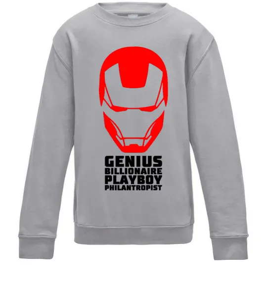 Детский Свитшот Genius billionaire playboy philantropist Серый меланж фото
