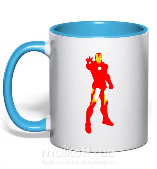 Чашка з кольоровою ручкою Iron man costume Блакитний фото