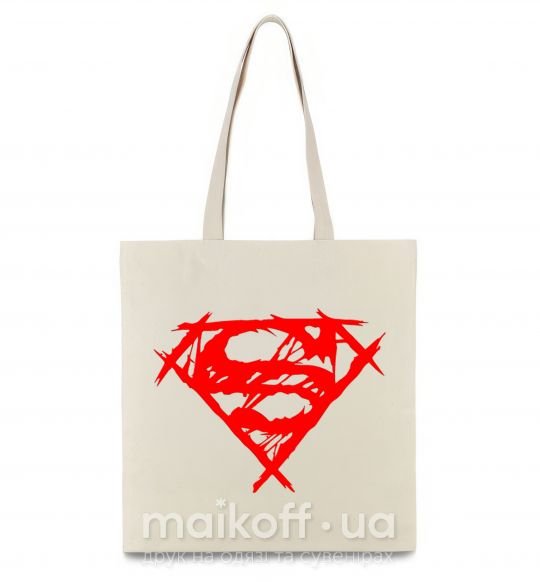 Еко-сумка Штрихованный логотип супермена Бежевий фото