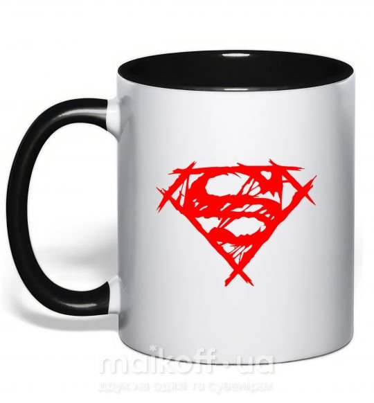 Чашка з кольоровою ручкою Штрихованный логотип супермена Чорний фото