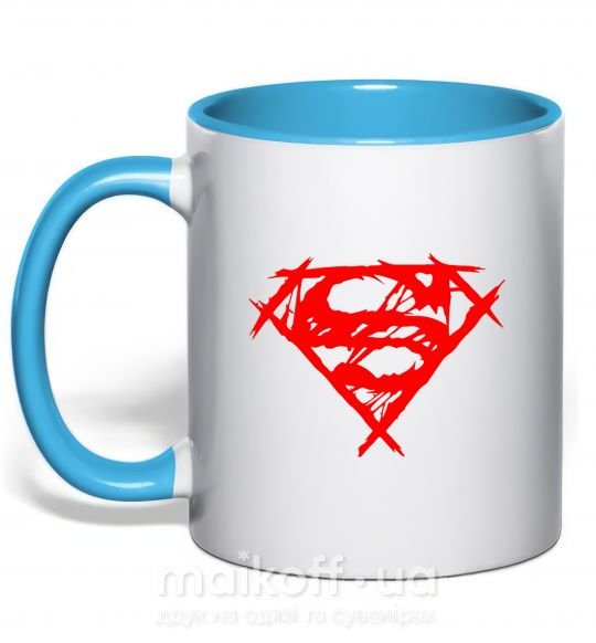 Чашка з кольоровою ручкою Штрихованный логотип супермена Блакитний фото