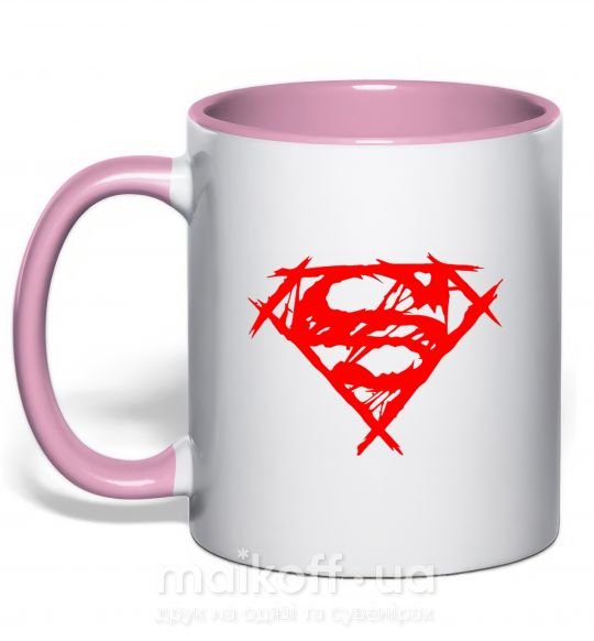 Чашка с цветной ручкой Штрихованный логотип супермена Нежно розовый фото