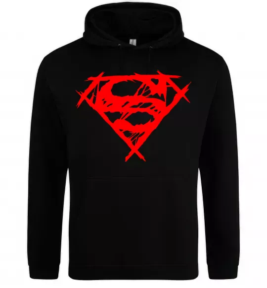 Мужская толстовка (худи) Штрихований логотип супермена Черный фото