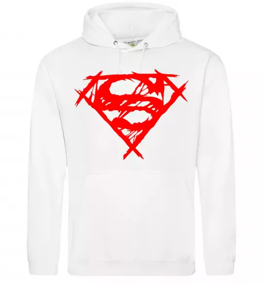 Мужская толстовка (худи) Штрихований логотип супермена Белый фото