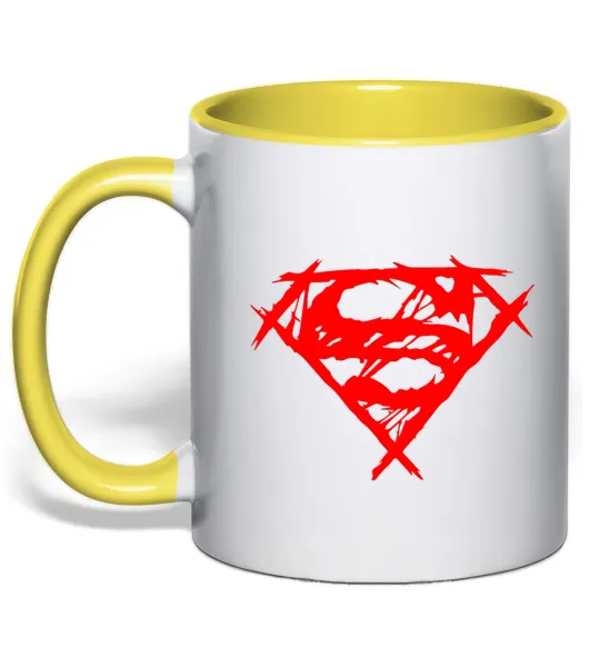 Чашка з кольоровою ручкою Штрихований логотип супермена Лимонний фото
