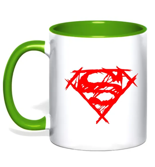 Чашка з кольоровою ручкою Штрихований логотип супермена Лаймовий фото