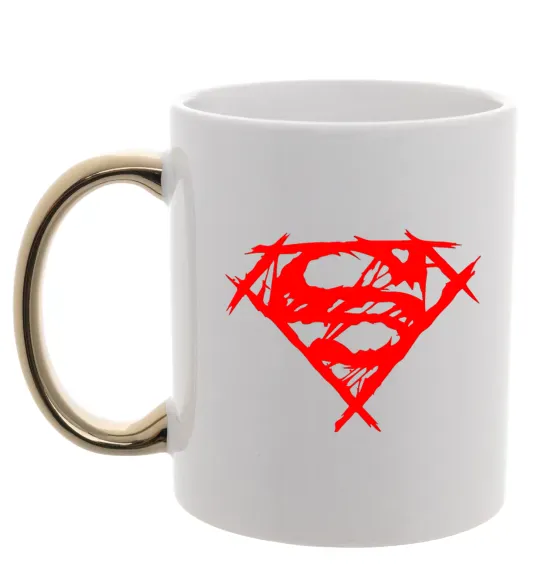 Чашка з кольоровою ручкою Штрихований логотип супермена Золото фото