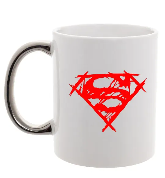 Чашка з кольоровою ручкою Штрихований логотип супермена Срібло фото