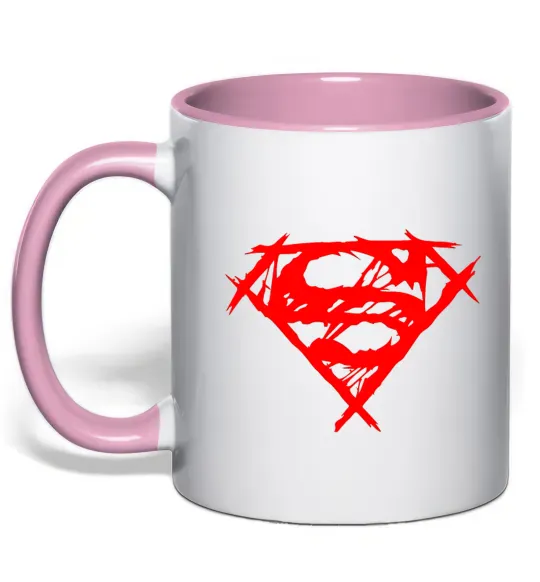 Чашка з кольоровою ручкою Штрихований логотип супермена Ніжно рожевий фото