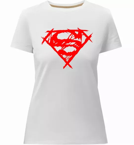 Жіноча преміум футболка Штрихований логотип супермена Білий фото