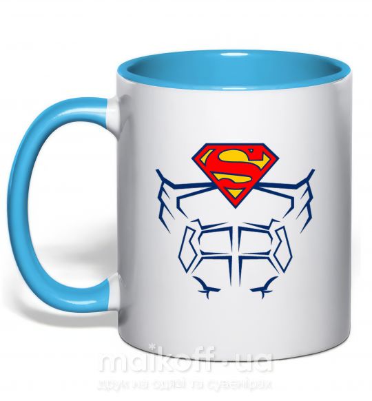 Чашка с цветной ручкой Пресс супермена Голубой фото