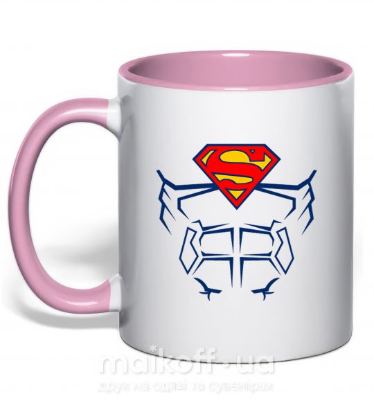 Чашка з кольоровою ручкою Пресс супермена Ніжно рожевий фото