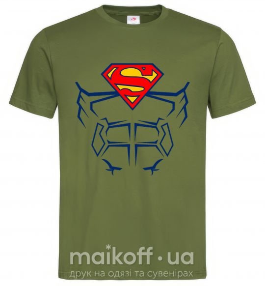 Мужская футболка Пресс супермена Оливковый фото