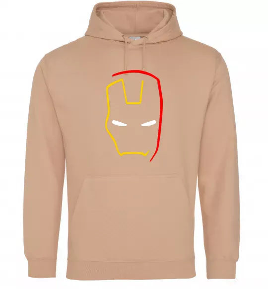 Мужская толстовка (худи) Маска залізної людини мінімал Песочный фото