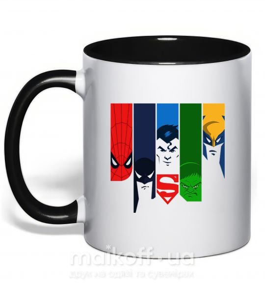 Чашка з кольоровою ручкою Superheroes Чорний фото